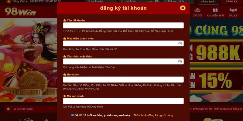 Điền đầy đủ những dữ liệu tạo tài khoản